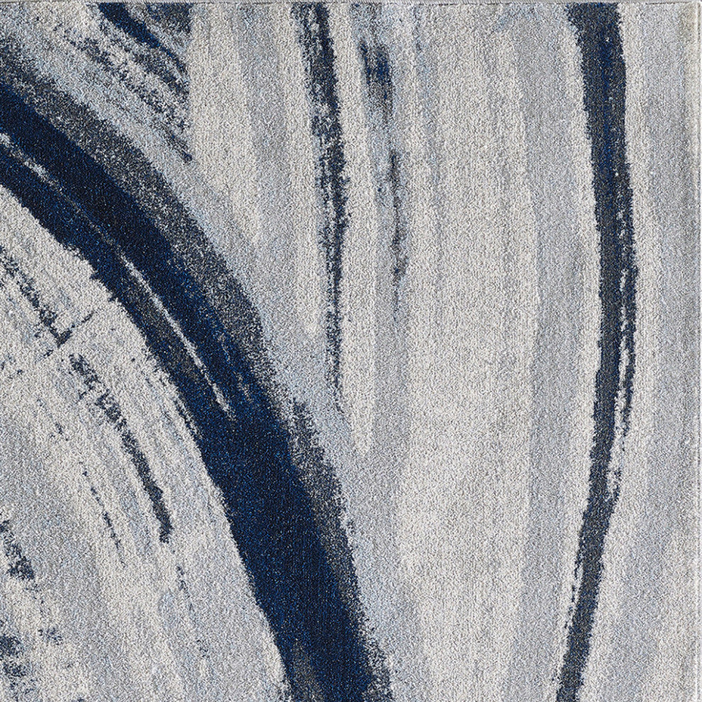 5"x8" Navy Ivory Abstract Strokes Modern Area Rug