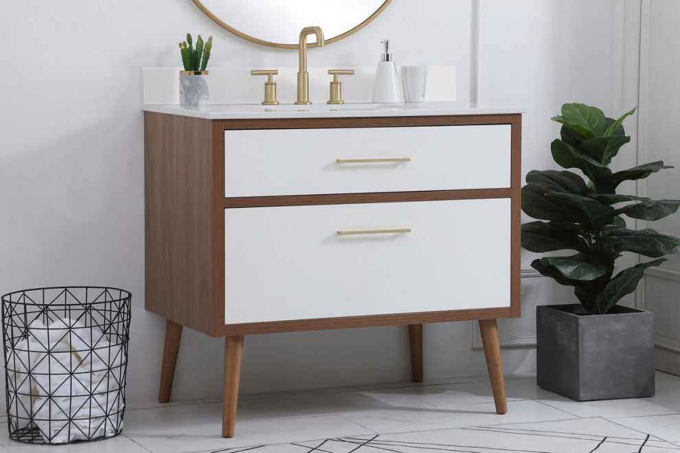 Bella 36" Bathroom Vanity, White With Backsplash