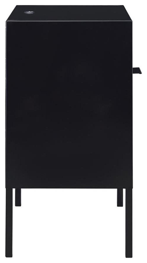 Bowery Hill Open Metal Shelf Nightstand with USB Port in Black
