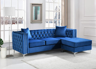 Paige Tufted Velvet Sofa Chaise, Blue