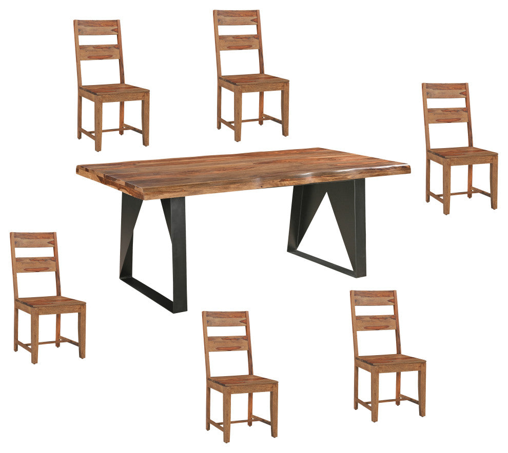 Damian 7-piece Live Edge Solid Wood Dining Set, Brown