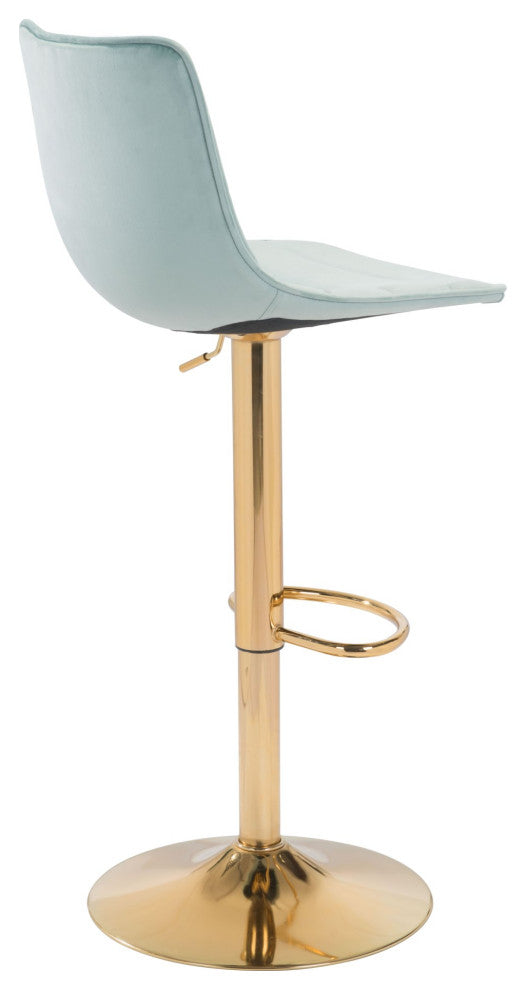 Bar Stool Chair Barstool, Steel Metal, Fabric, Green, Gold, Kitchen Cafe Bistro