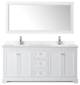 Avery 72, Double Vanity, White, White Marble Top, Square Sinks, 70, Mirror