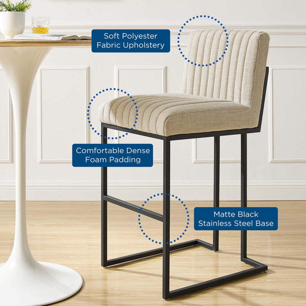 Indulge Channel Tufted Fabric Bar Stools-Beige