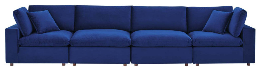 Commix Down Filled Overstuffed Performance Velvet 4-Seater Sofa Navy