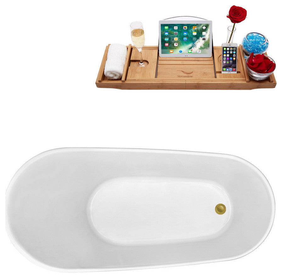 63" Streamline N460-IN-BGL Soaking Freestanding Tub and Tray With Internal Drain