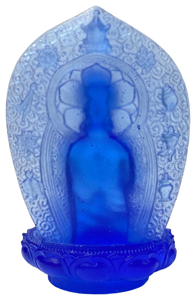 Crystal Glass Pate-de-Verre Blue Gautama Amitabha Shakyamuni Statue Hws1816