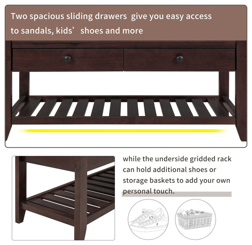 TATEUS 39" Entryway Storage Bench With Shoe Rack and Cushioned Seat, Espresso