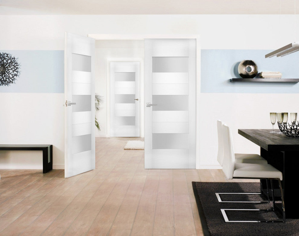Interior French Double Doors Opaque Glass / Sete 6003 White Silk /64x80