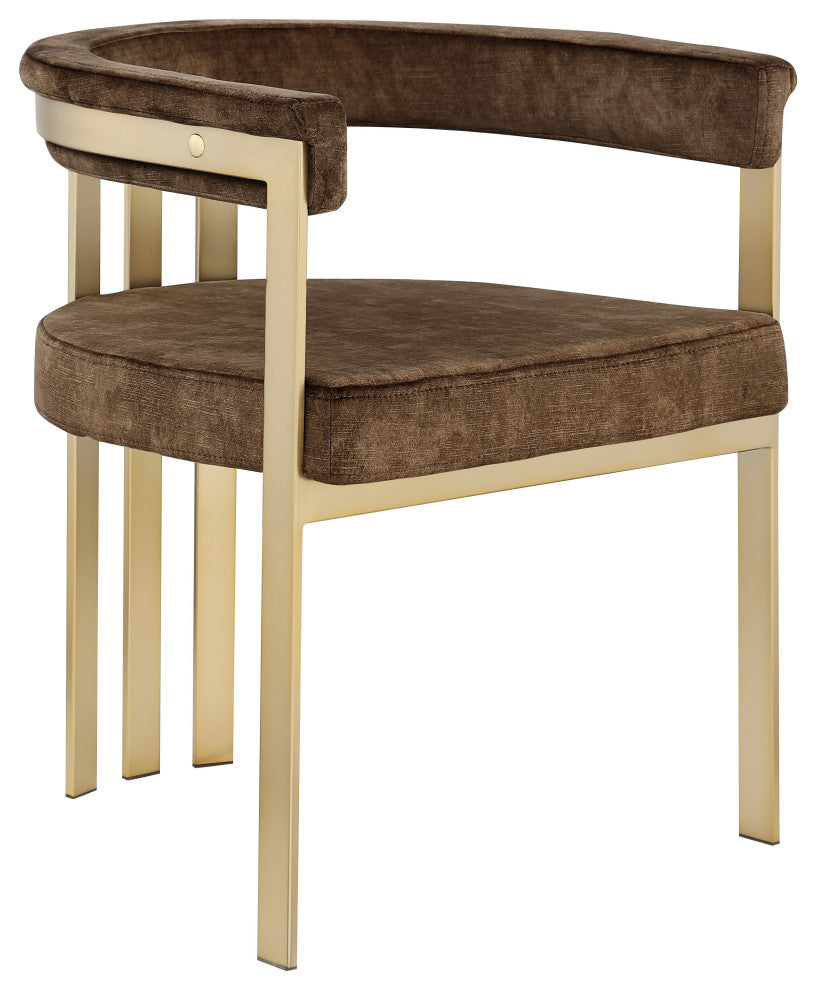 Marcello Upholstered Dining Chair, Brown, Velvet, Brushed Brass Finish