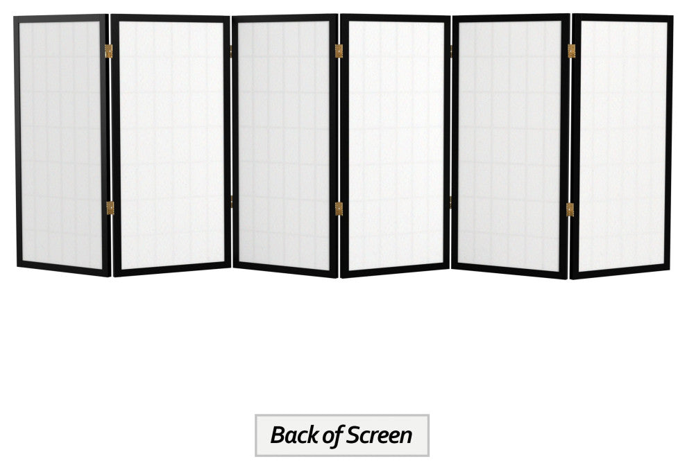 3' Tall Window Pane Shoji Screen, Black, 6 Panels