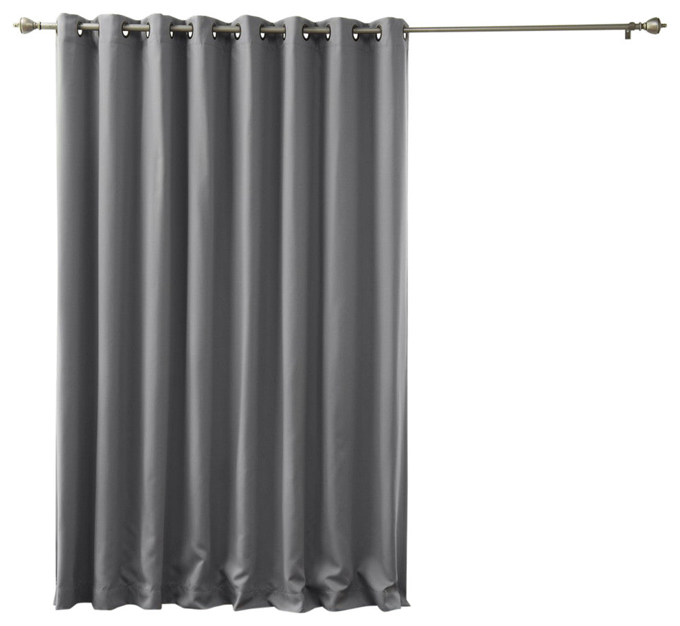 Ribbon Bordered Cotton Curtains, Blackout Lining, Grey, 100"x96"