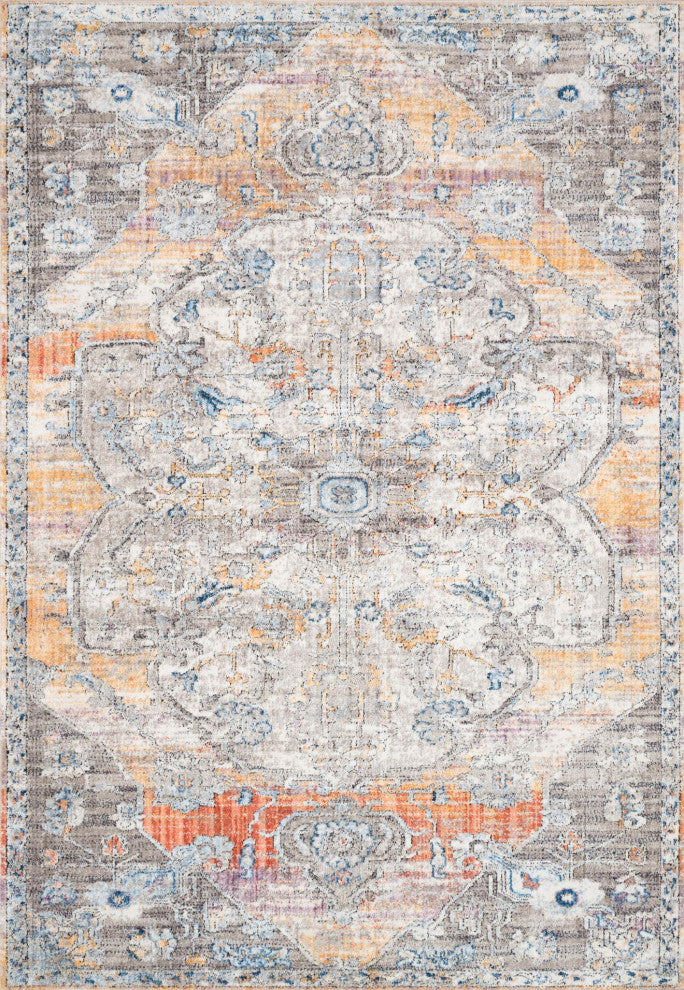 Polyester Pile Dante DN-06 Area Rug by Loloi II, Natural/Sunrise, 5'3"x7'2"