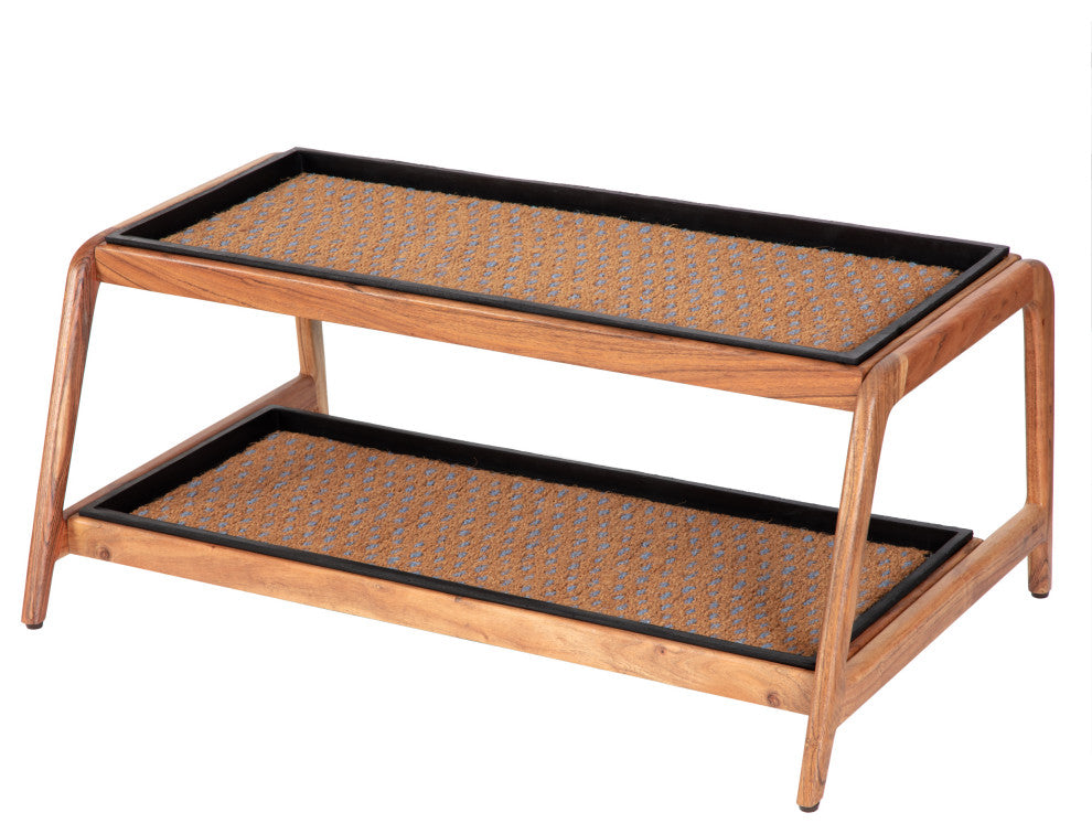 Double-Tier Natural Stand With 3-Pair Rubber Boot Trays My Blue Heaven