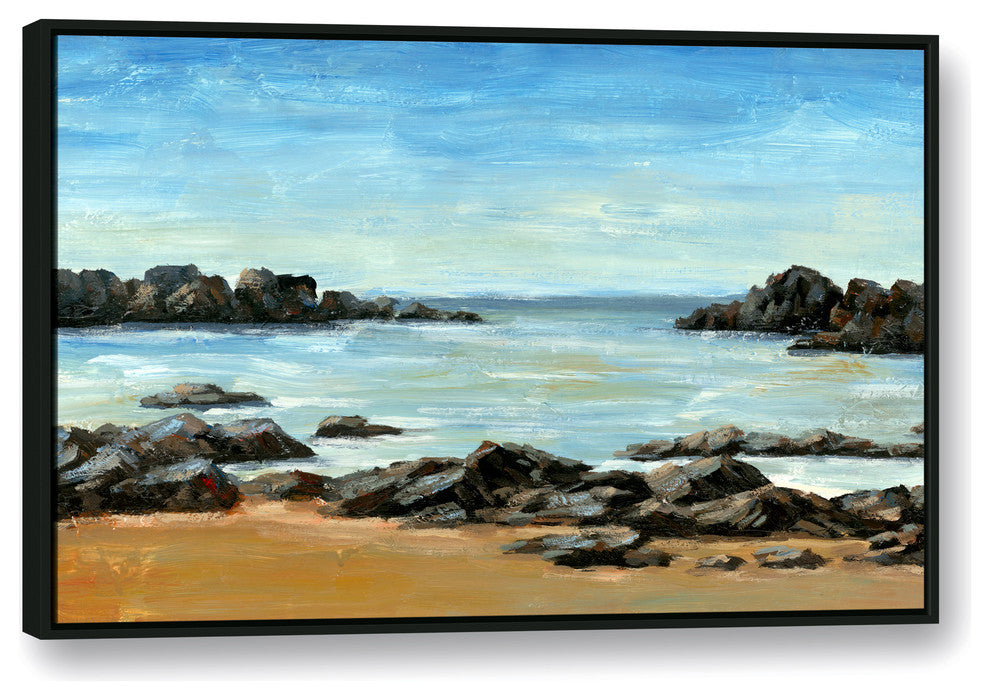 Rocky Beach Landscape 32x48 Black Floating Framed Canvas