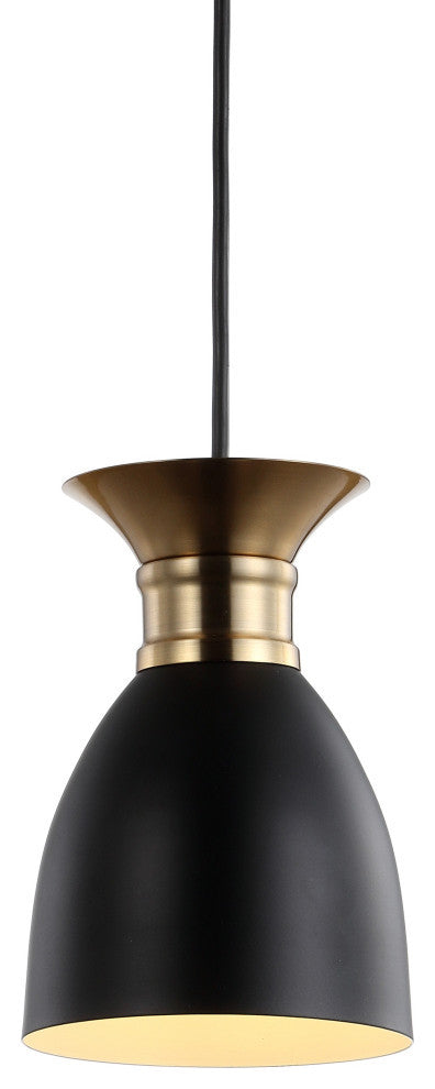 Edison Metal LED Pendant, Black, Brass Gold, Width: 5.75"