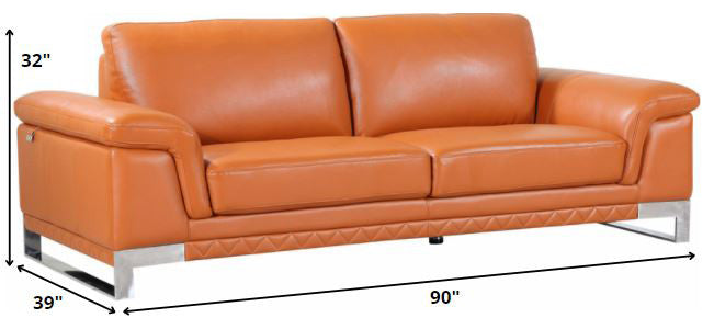 96" Lovely Camel Leather Sofa Set