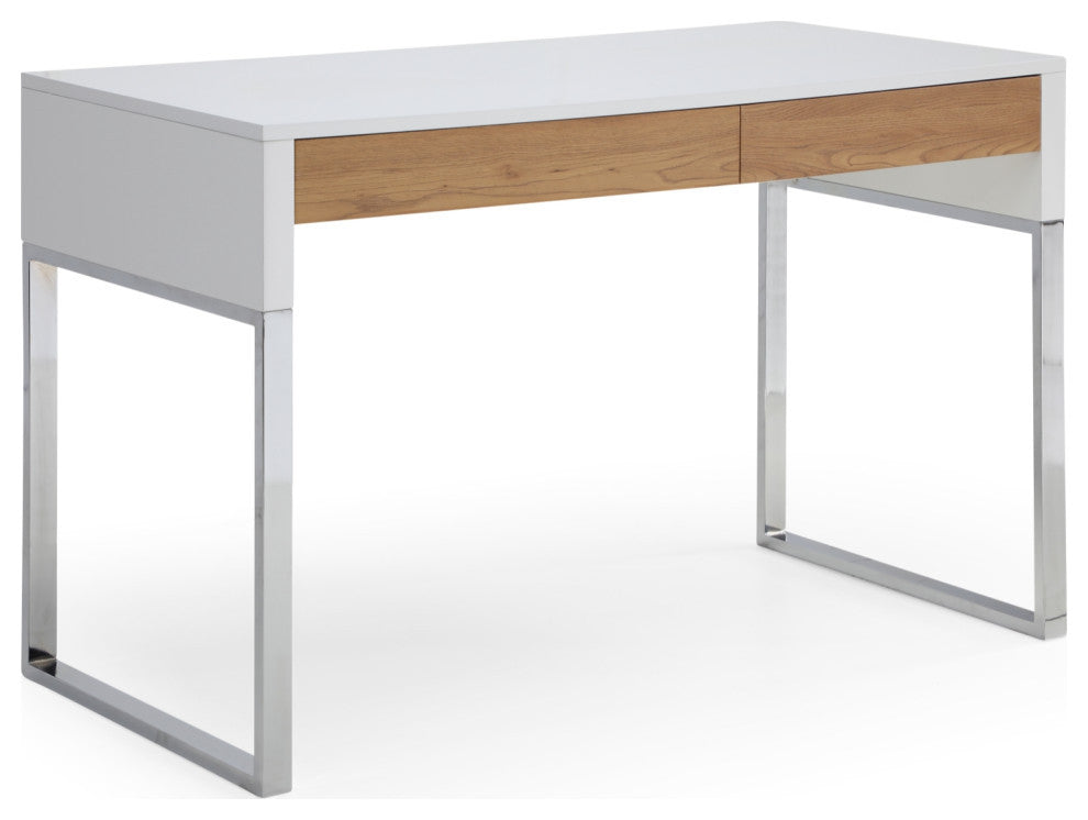 Loft Lyfe Anisa Desk, 2 Storage Drawers, White/Silver