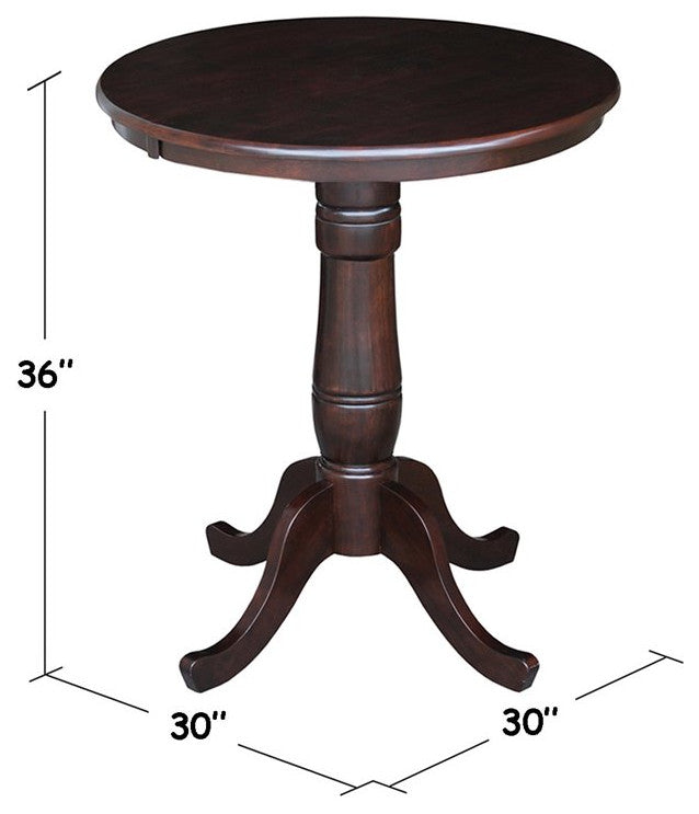 International Concepts 30" Round Wood Counter Height Dining Table in Rich Brown
