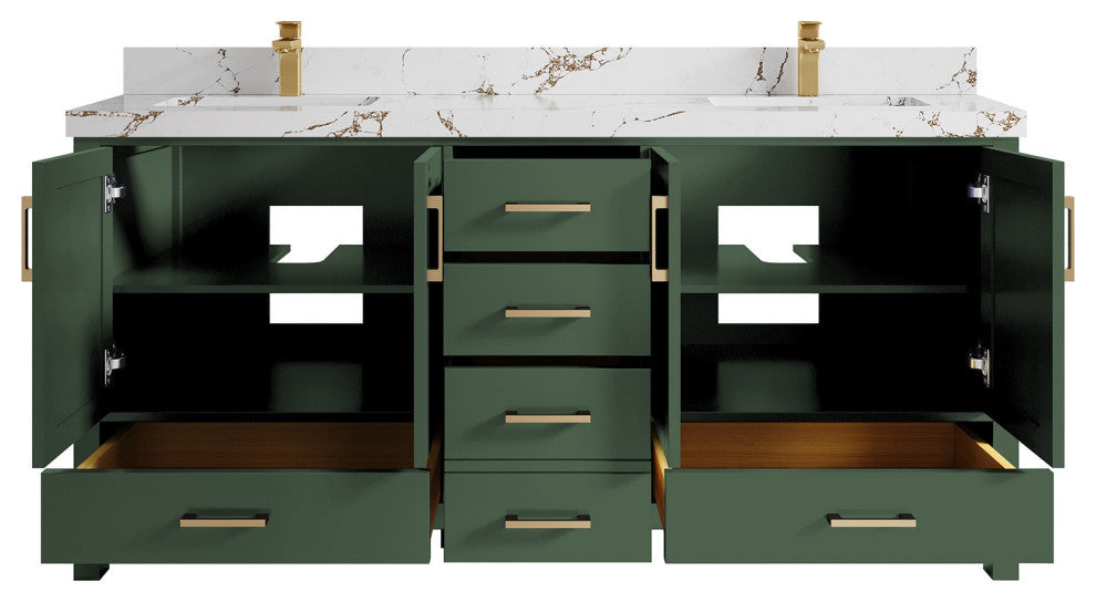 Malibu 72 Double Sink Vanity in Lafayette Green 2" Viola Brown