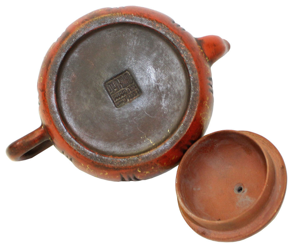 Chinese Zisha Clay Brown Golden Scenery Teapot Display