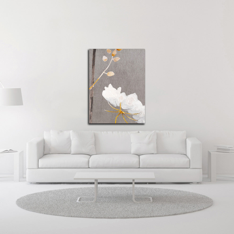 "White Flower on Medium Gray" by India & Purry, Print on Canvas, 24"x32"