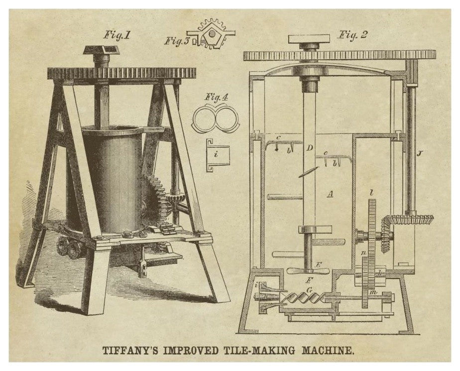 "Tiffany's Improved Tile Making Machine" Paper Print by Inventions, 18"x15"