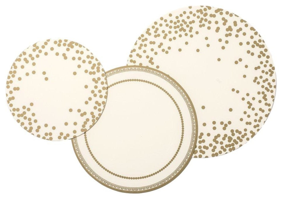 Luxe Gold White Serving Paper Place Mat Set | Bulk 90-Piece Set Round Party Holi