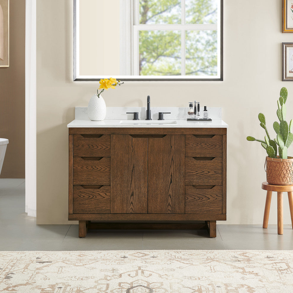 Mowry Bathroom Vanity, Brown Brushed Oak, 48", No Mirror