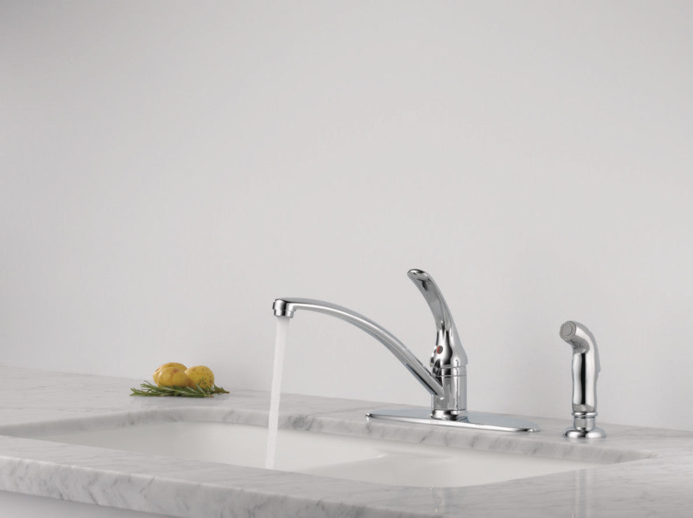 Delta Foundations Single Handle Kitchen Faucet With Spray, Chrome, B4410LF