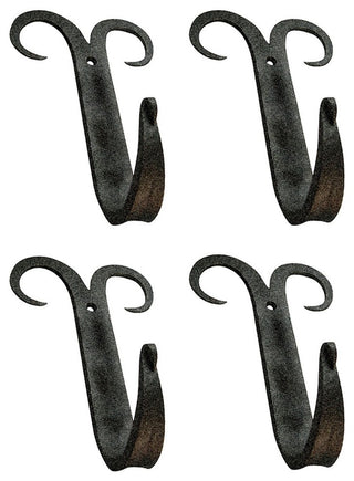 4 Coat Hat Robe Hooks Wrought Iron Black Scroll 5" |