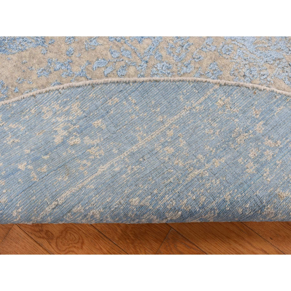 Taupe Color Jacquard Hand Loomed Wool and Art Silk Round Rug 7'10" x 7'10"