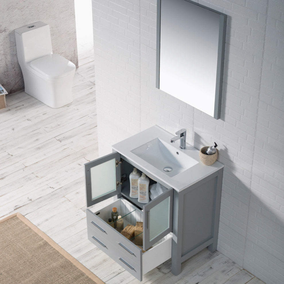 Sydney 30" Vanity Set With Mirror, Metal Gray No Mirror