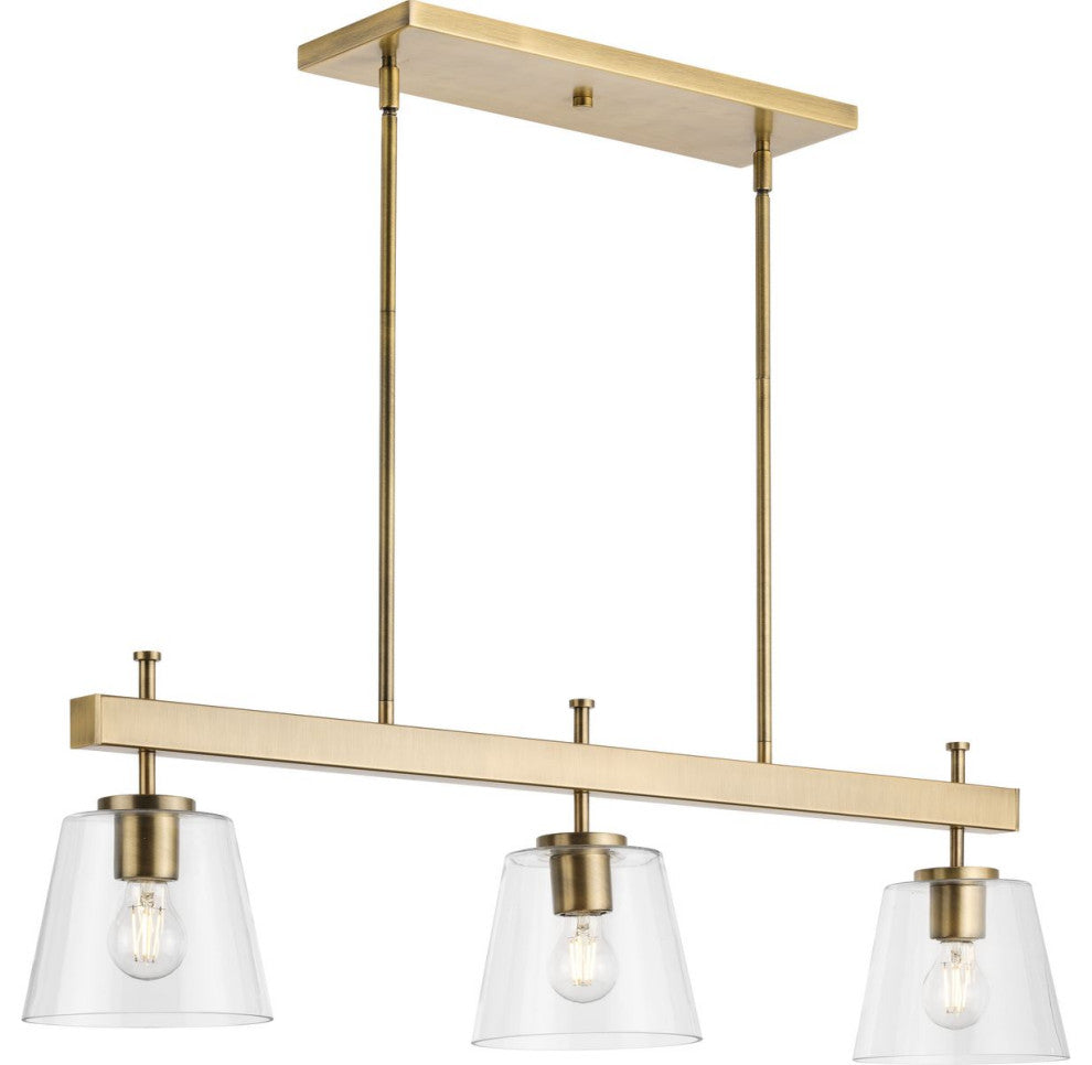 Saffert Collection 3-Light Vintage Brass Linear Island Chandelier Light
