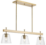 Saffert Collection 3-Light Vintage Brass Linear Island Chandelier Light