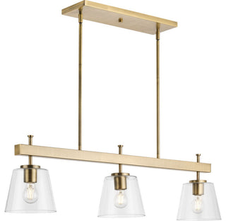 Saffert Collection 3-Light Vintage Brass Linear Island Chandelier Light