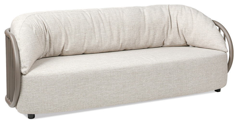 Harper 83" Taupe Greige Aluminum Barrel Deep Seating Outdoor Patio Sofa, Oat Beige Axroma Olefin