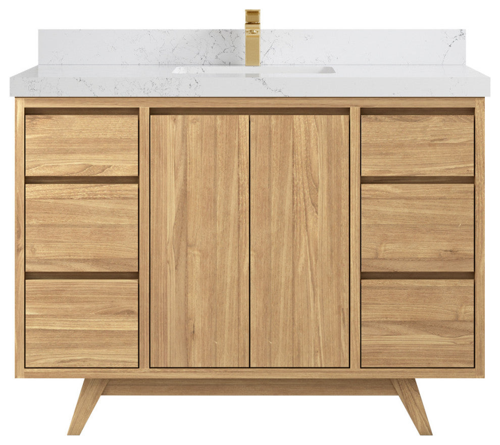 Madison Teak 48 Single Sink Bath Vanity in Light Natural 2" Empira Quartz