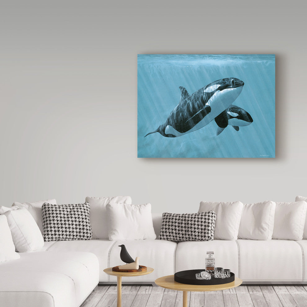 Ron Parker 'Mother And Son Orcas' Canvas Art, 32"x24"