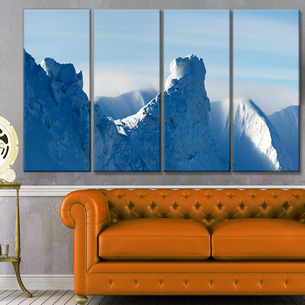 Blue Winter Hills Panorama, Landscape Canvas Art Print, 48"x28", 4 Panels