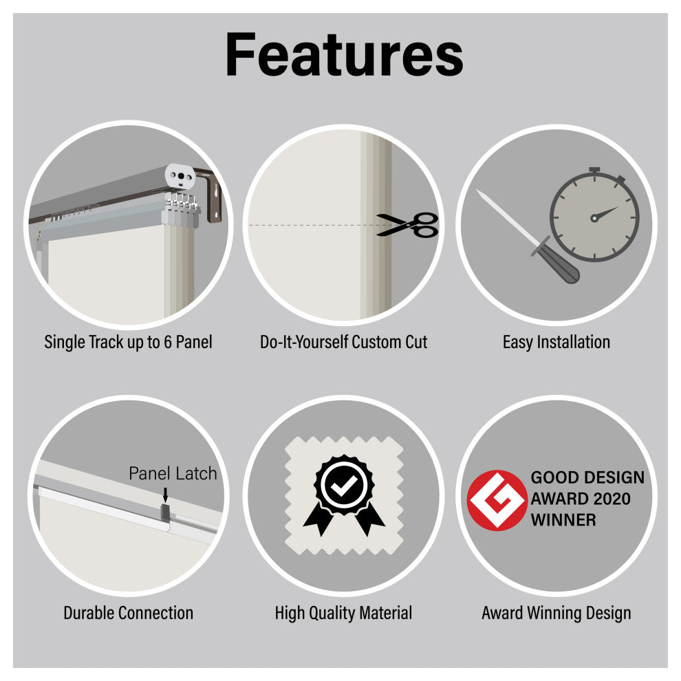 Calisto-Marguerite 7-Panel Track Extendable Vertical Blinds 110-153"x94", White Track