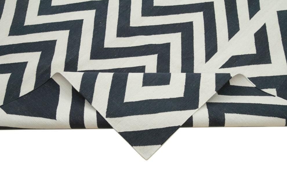 Rug N Carpet - Handmade Wool 9' 1'' x 11' 11'' Modern Design Dhurrie Kilim Rug