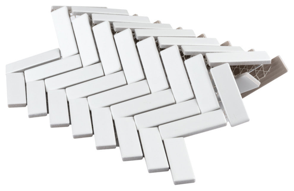 Metro Brick Herringbone Matte White Porcelain Floor and Wall Tile