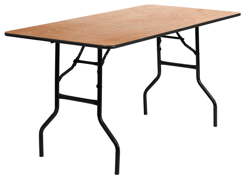 5-Foot Rectangular Wood Folding Banquet Table with Clear Coated Finished Top