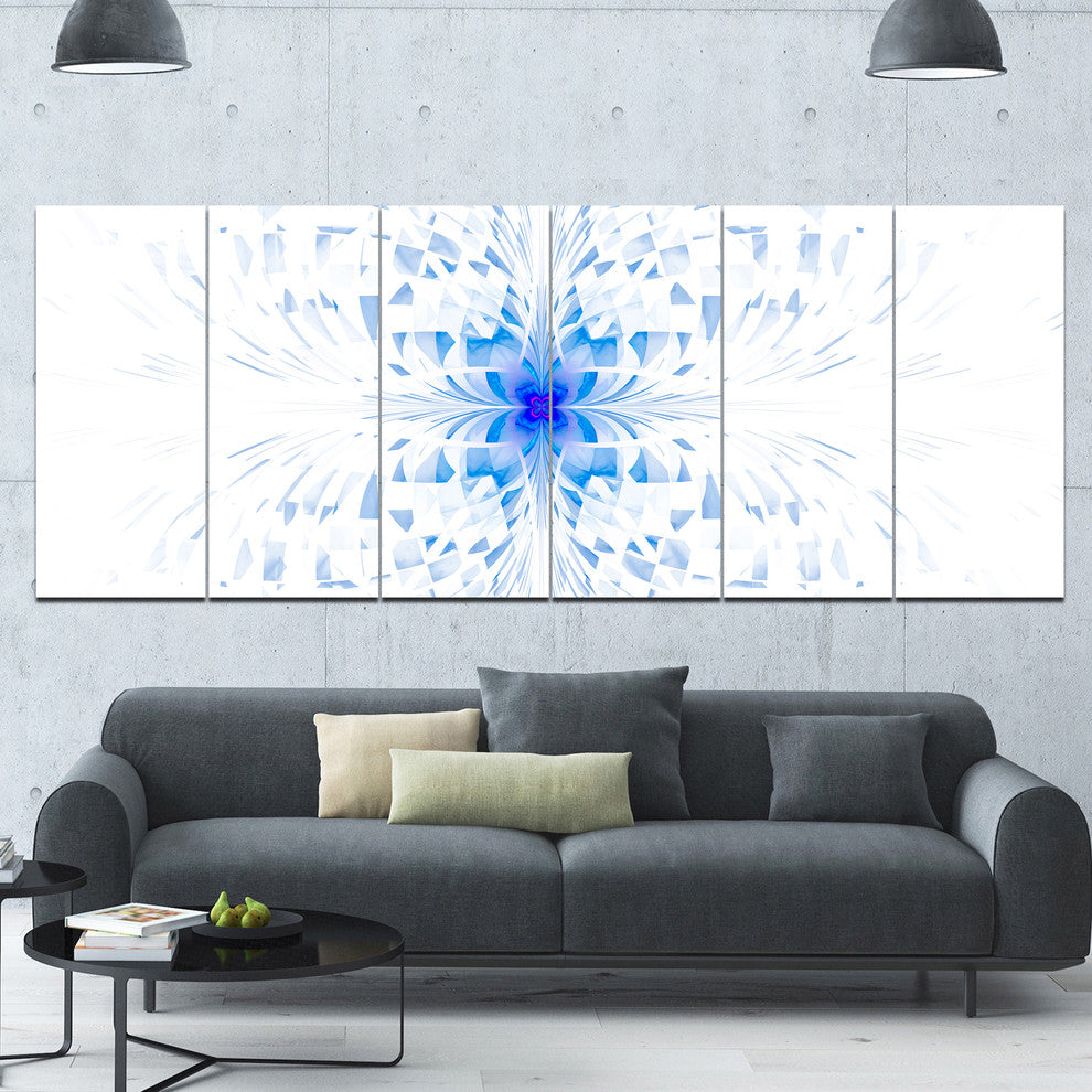 Blue Butterfly Outline on White, Abstract Wall Art Canvas, 70"x28", 6 Panels