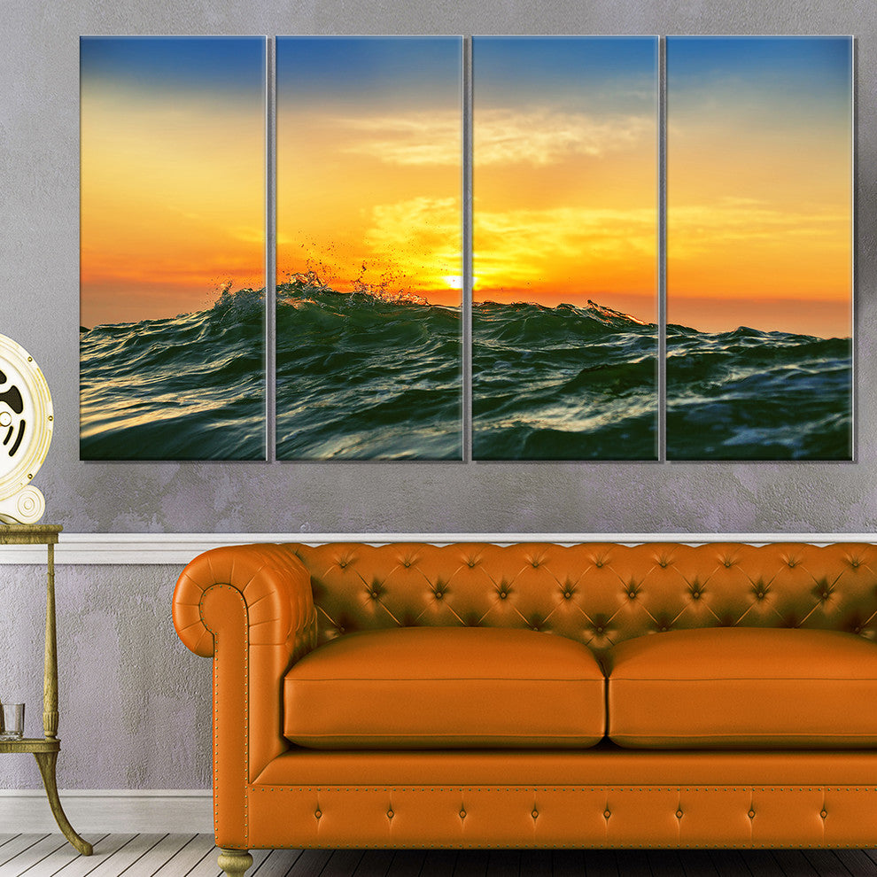 "Bright Sunlight And Glowing Waves" Beach Canvas Wall Art, 4 Panels, 48"x28"