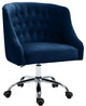 Elegant Office Chair, Velvet Seat & Buttonless Tufted Round Back, Navy/Chrome