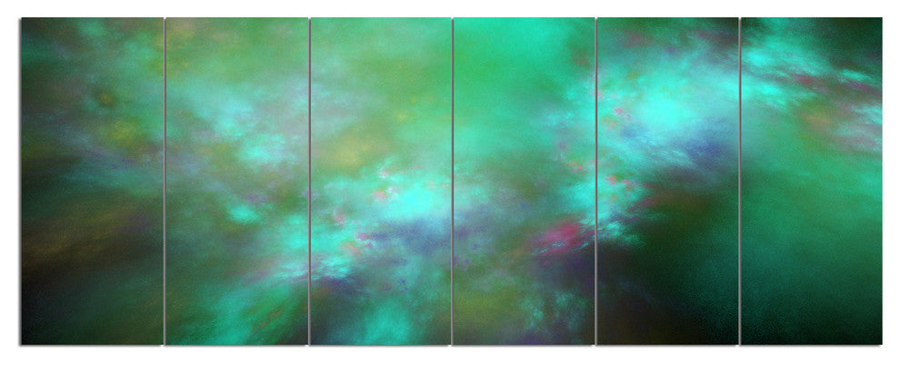 Blue Fractal Sky with Blur Stars, Abstract Canvas Art Print, 70"x28", 6 Panels