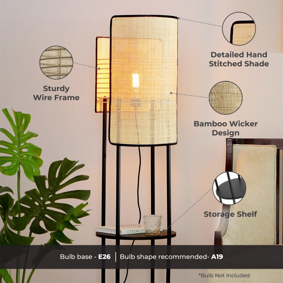 Vidalite Mazal, Boho Bamboo Wicker Floor Lamp