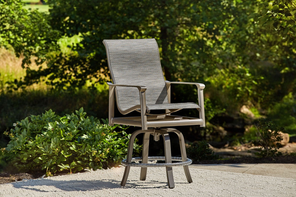 Aspen Sling High Back Swivel Balcony Stool, Weathered Teak